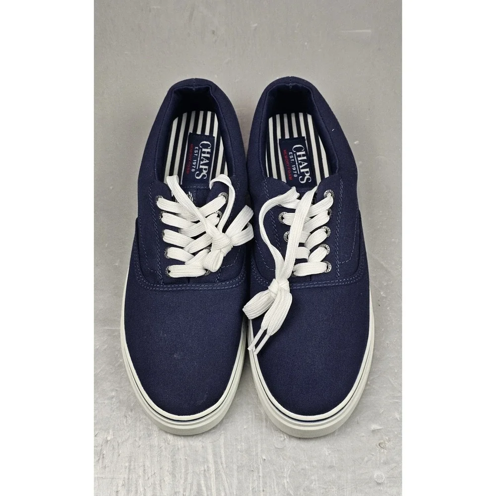 Chaps CHACE Sneakers Mens 10.5 Navy Blue Canvas Lace-Up Casual Preppy Shoes